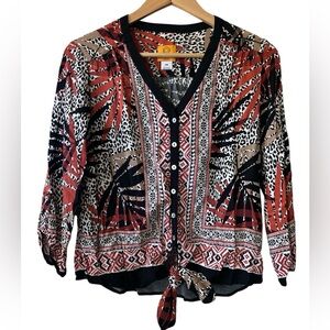 Ruby Rd. Mob Wife Animal Print Button Down Blouse Women’s Medium Petite